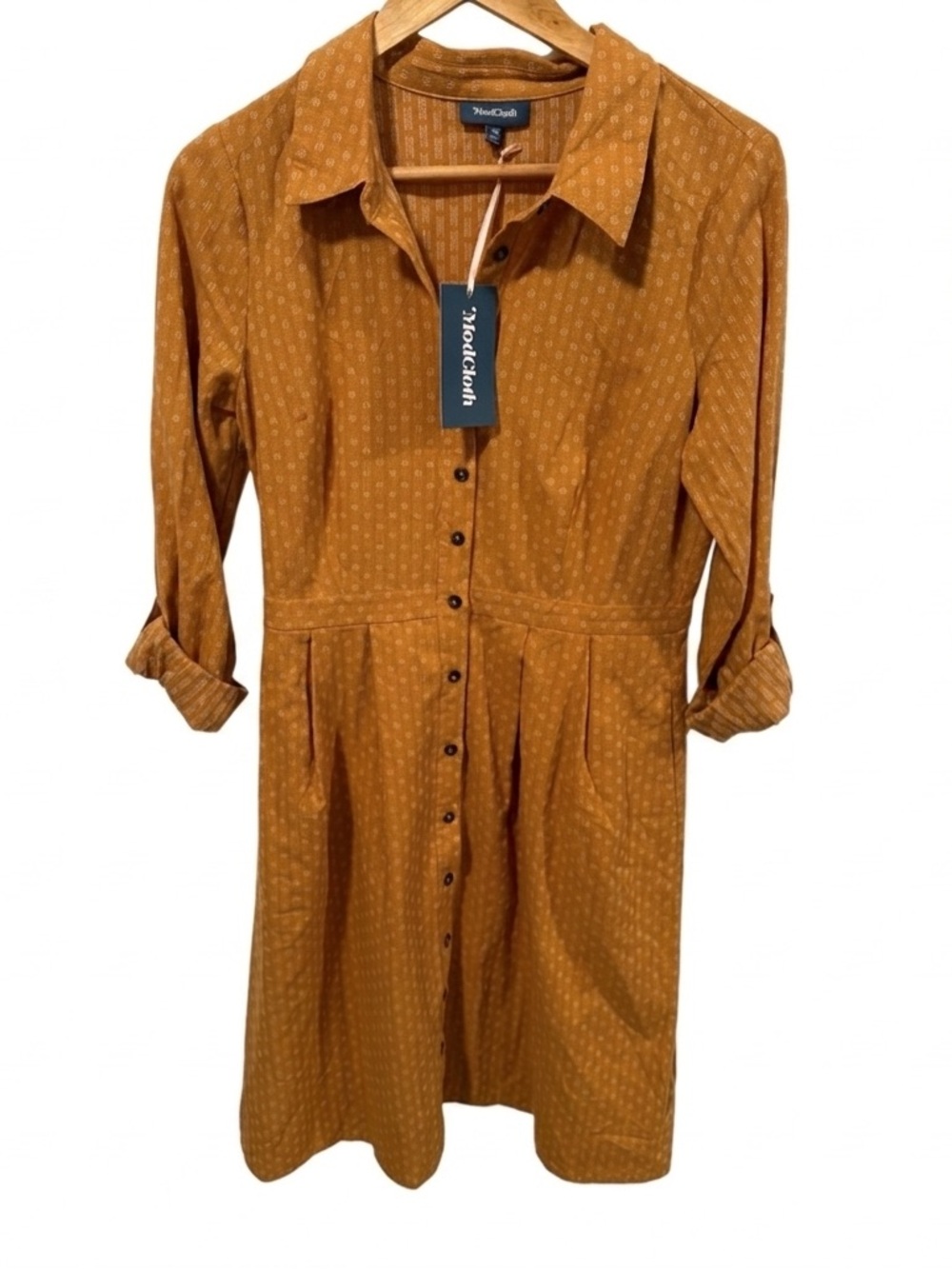 🍂 NWT ModCloth Mustard Yellow Button-Front Midi Dress Size 10